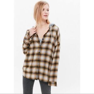 Urban Outfitters BDG Darcy Plaid Flannel Hooded Button Down Shirt Medium Casual
